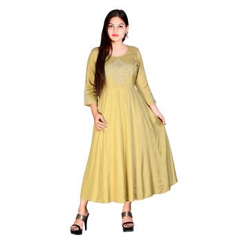 Womens Kurtalong Viscose Zari Dori Emb Boota Anarkali Flared 3/Q Elite 14 1