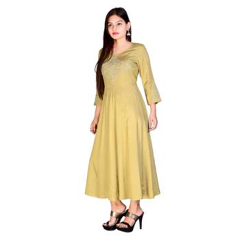 Womens Kurtalong Viscose Zari Dori Emb Boota Anarkali Flared 3/Q Elite 14 3