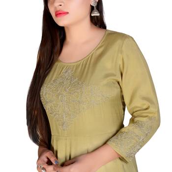 Womens Kurtalong Viscose Zari Dori Emb Boota Anarkali Flared 3/Q Elite 14 4