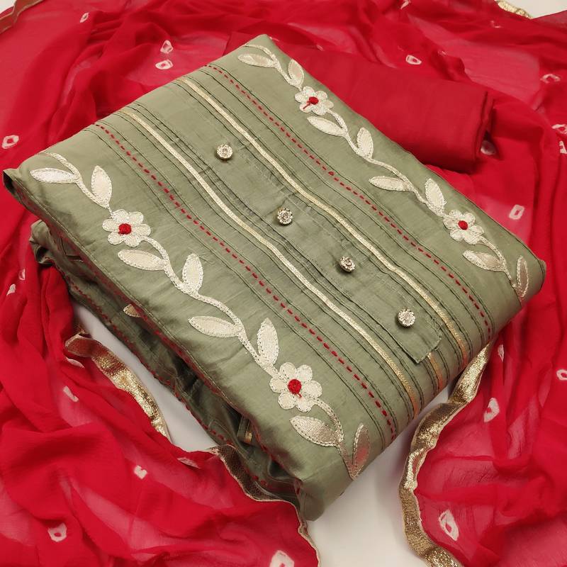 Light-olive gotta patti chanderi salwar