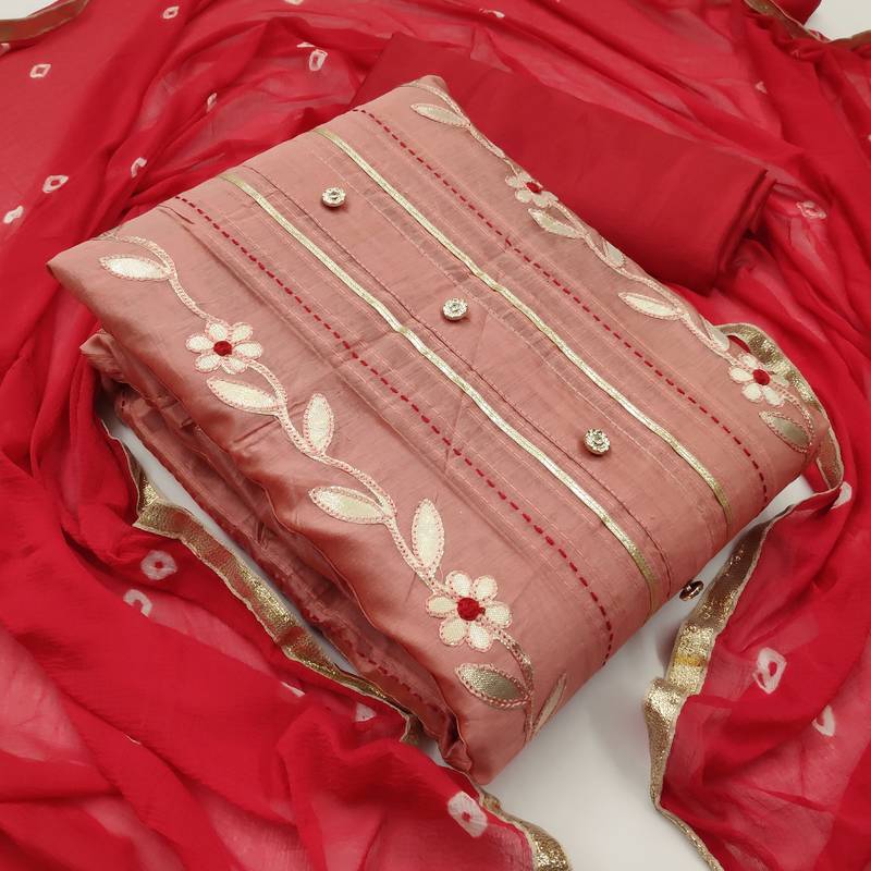Light-red gotta patti chanderi salwar
