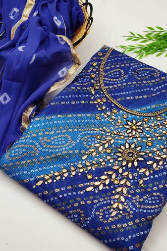 Blue bandhej jacquard salwar