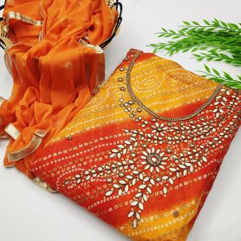 Orange Bandhej Jacquard Salwar 1