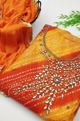 Orange Bandhej Jacquard Salwar