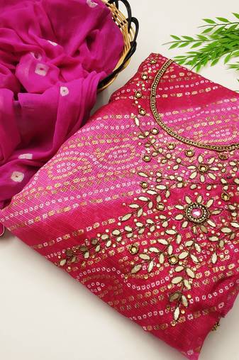 Pink Bandhej Jacquard Salwar