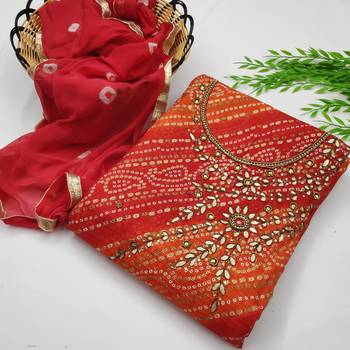 Red Bandhej Jacquard Salwar 1