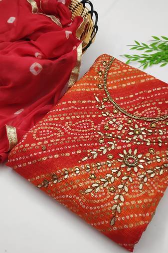 Red Bandhej Jacquard Salwar