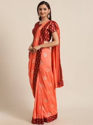 Peach Printed Art Silk Saree With Blouse 1