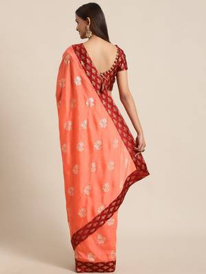 Peach Printed Art Silk Saree With Blouse 2
