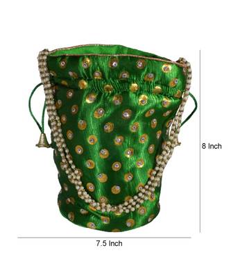 Beautiful Light Weight Potli Pouch with Dotted Pattern For Women Combo of Green and Orange (Set of 2 Bags) 3
