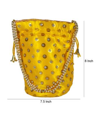 Beautiful Light Weight Potli Pouch with Dotted Pattern For Women Combo of Red and Yellow (Set of 2 Bags) 3