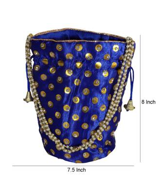 Beautiful Light Weight Potli Pouch with Dotted Pattern For Women Combo of Red and Blue (Set of 2 Bags) 3