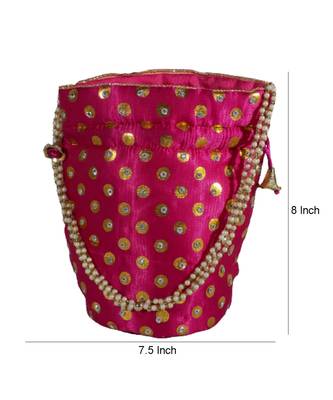 Beautiful Light Weight Potli Pouch with Dotted Pattern For Women Combo of Magenta and Blue (Set of 2 Bags) 3
