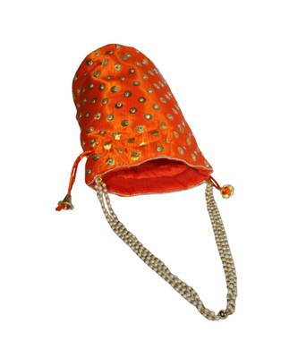 Beautiful Light Weight Potli Pouch with Dotted Pattern For Women Orange (Single Bag) 3
