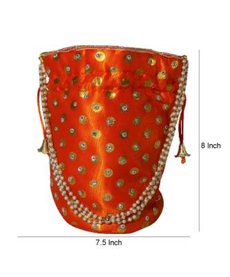 Beautiful Light Weight Potli Pouch with Dotted Pattern For Women Orange (Single Bag) 4
