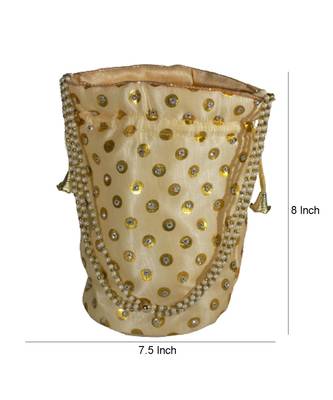 Beautiful Light Weight Potli Pouch with Dotted Pattern For Women Golden (Single Bag) 4