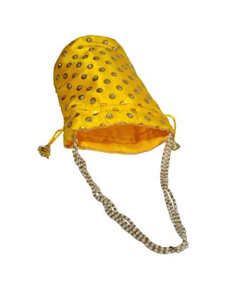 Beautiful Light Weight Potli Pouch with Dotted Pattern For Women Yellow (Single Bag) 3