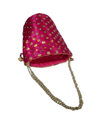 Beautiful Light Weight Potli Pouch with Dotted Pattern For Women Magenta (Single Bag) 3
