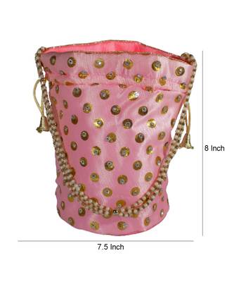 Beautiful Light Weight Potli Pouch with Dotted Pattern For Women Baby Pink (Single Bag) 4