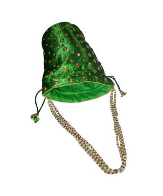 Beautiful Light Weight Potli Pouch with Dotted Pattern For Women Green (Single Bag) 3