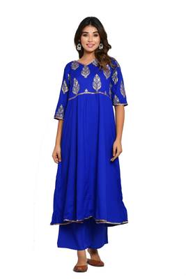 Blue Printed Rayon Kurtas And Kurtis 1