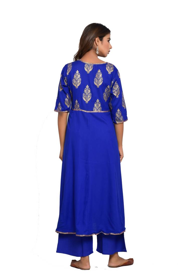 Blue Printed Rayon Kurtas And Kurtis