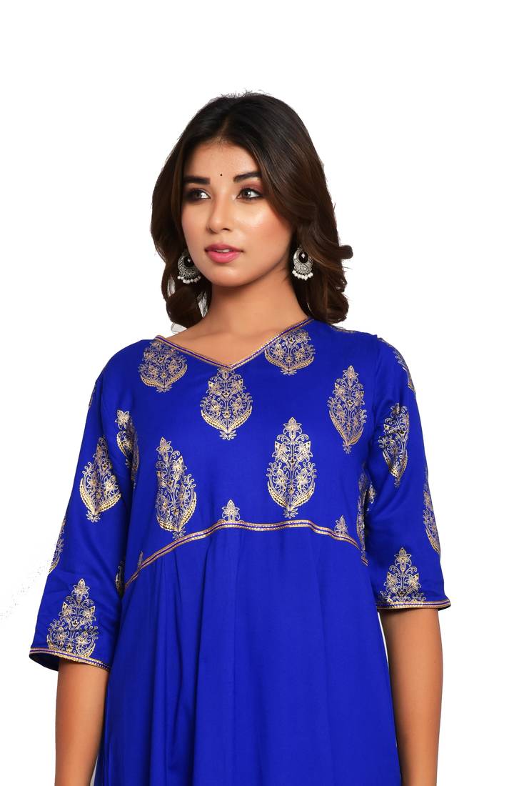 Blue Printed Rayon Kurtas And Kurtis