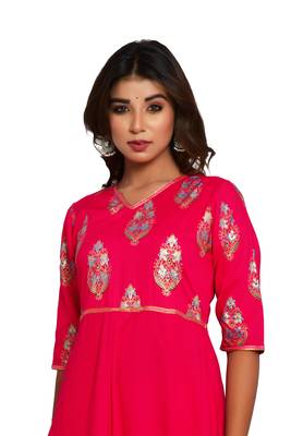  Women's Gold Print Anarkali Style Kurta 4