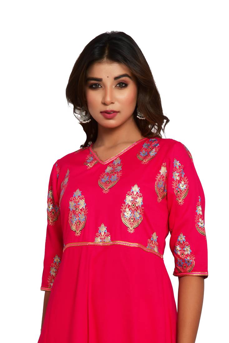  Women's Gold Print Anarkali Style Kurta