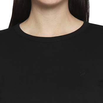 Black Solid Casual Top/Tees for Women in Cotton Fabric with Short Sleeves 4