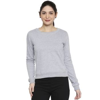 Blue Solid Plain Casual Top/Tees for Women in Cotton Fabric with Full Sleeves 1