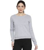 Blue Solid Plain Casual Top/Tees for Women in Cotton Fabric with Full Sleeves