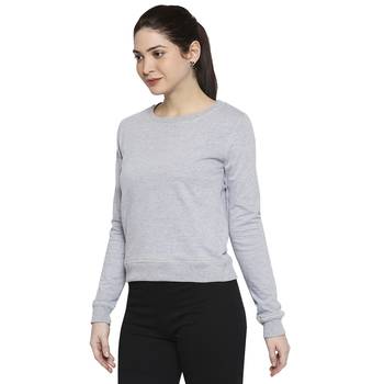 Blue Solid Plain Casual Top/Tees for Women in Cotton Fabric with Full Sleeves 2