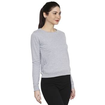 Blue Solid Plain Casual Top/Tees for Women in Cotton Fabric with Full Sleeves 3
