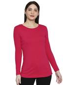 Pink Solid Plain Casual Top/Tees for Women in Cotton Fabric with Full Sleeves