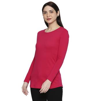 Pink Solid Plain Casual Top/Tees for Women in Cotton Fabric with Full Sleeves 2