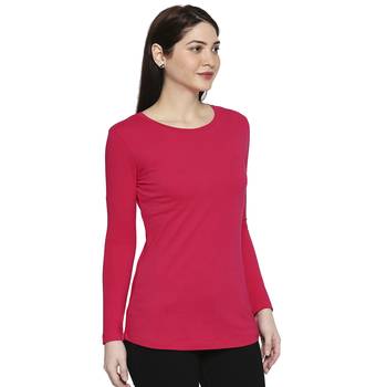 Pink Solid Plain Casual Top/Tees for Women in Cotton Fabric with Full Sleeves 3