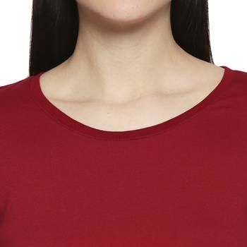 Maroon Solid Plain Casual Crop Top for Women in Cotton Fabric with Short Sleeves 4
