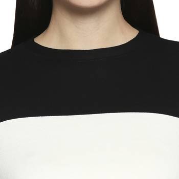 Black White & Pink Striped  Pattern Casual Crop Top for Women in Rayon Fabric with Short Sleeves 4