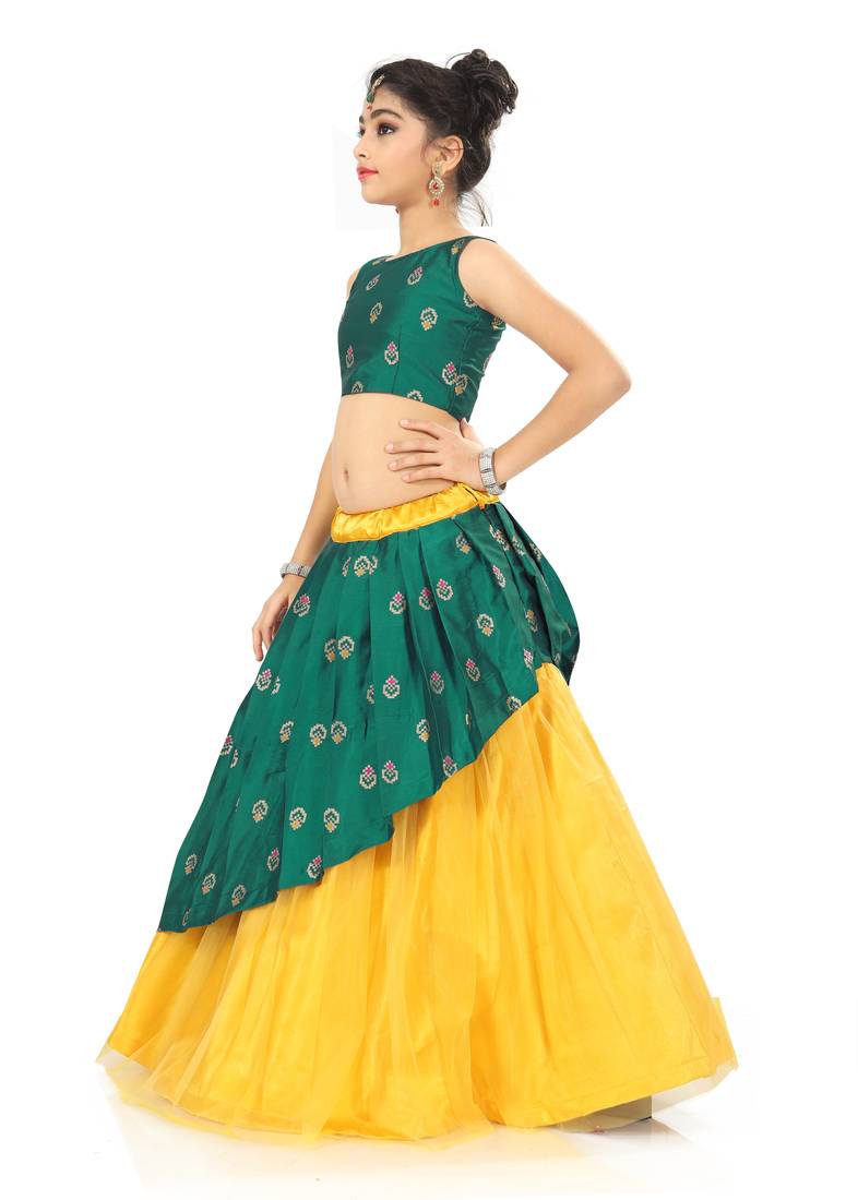 Kids Rama With Yellow Lehenga Choli 