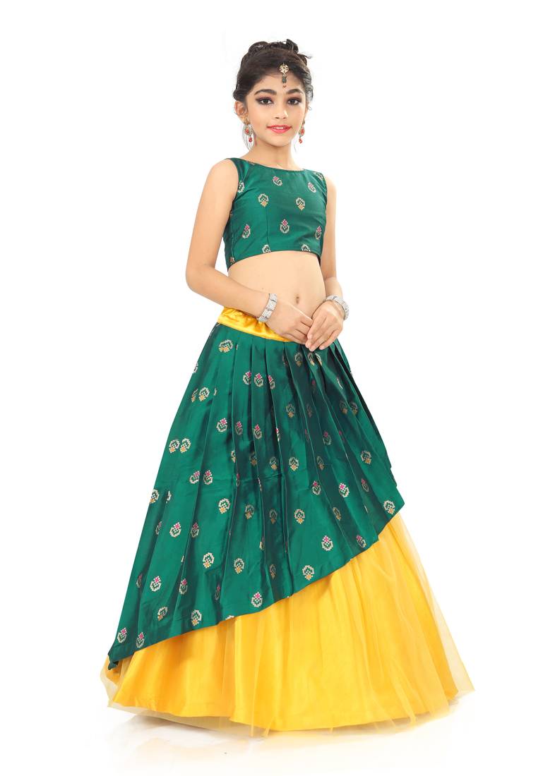Kids Rama With Yellow Lehenga Choli 