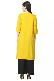 Yellow plain rayon kurtas-and-kurtis