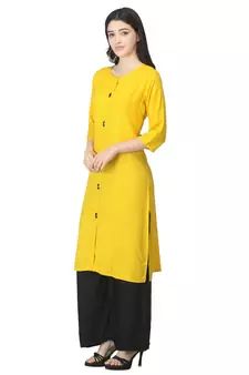 Yellow plain rayon kurtas-and-kurtis
