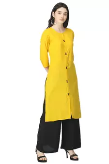 Yellow plain rayon kurtas-and-kurtis