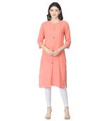 Peach plain cotton cotton-kurtis