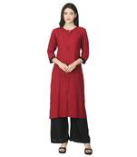 Maroon plain cotton cotton-kurtis