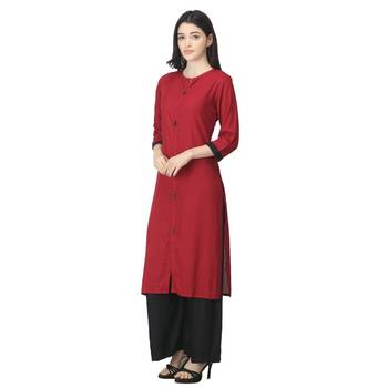 Maroon plain cotton cotton-kurtis 3