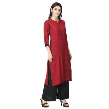 Maroon plain cotton cotton-kurtis 4