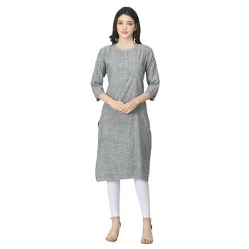 Grey plain cotton cotton-kurtis 1