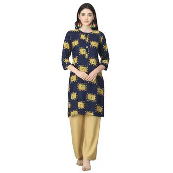 Navy-blue printed cotton cotton-kurtis 1
